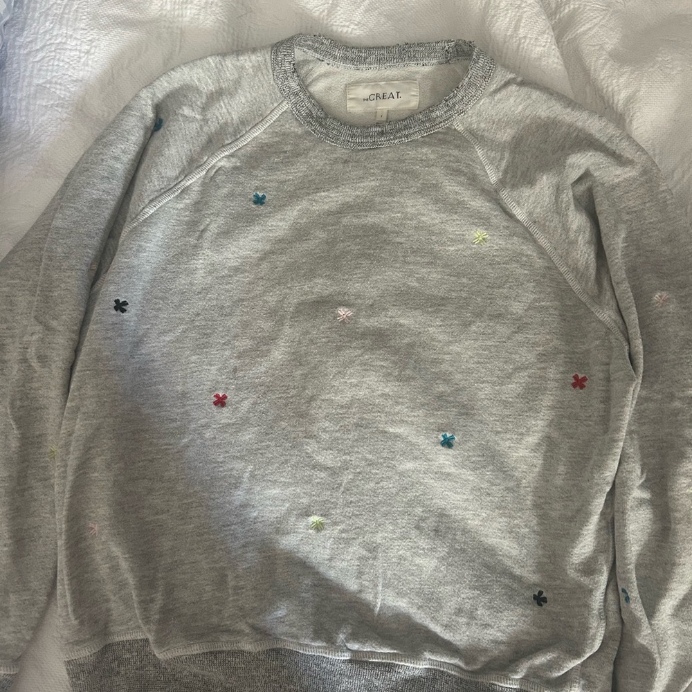 THE GREAT. Gray Sweater with Colorful Accents
